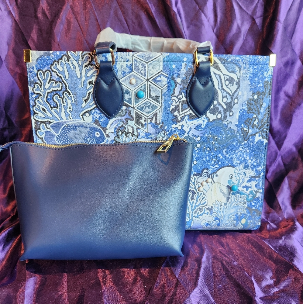 Blue Koi Fish Tote with Baby Bag